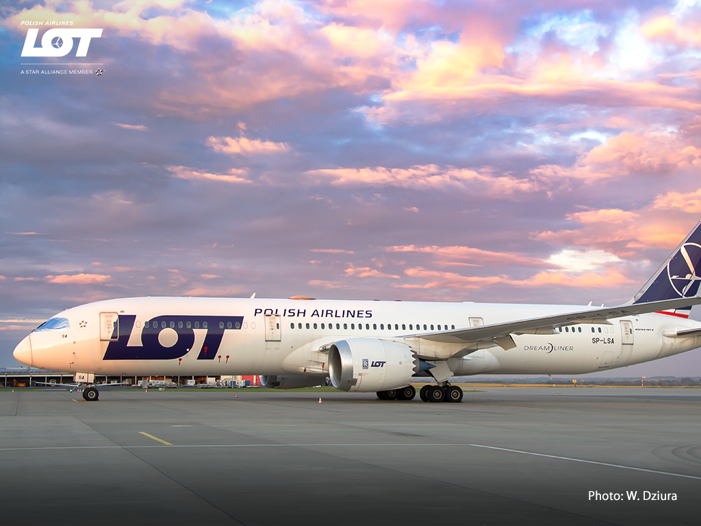Dreamliner from the LOT fleet parked on the airport apron